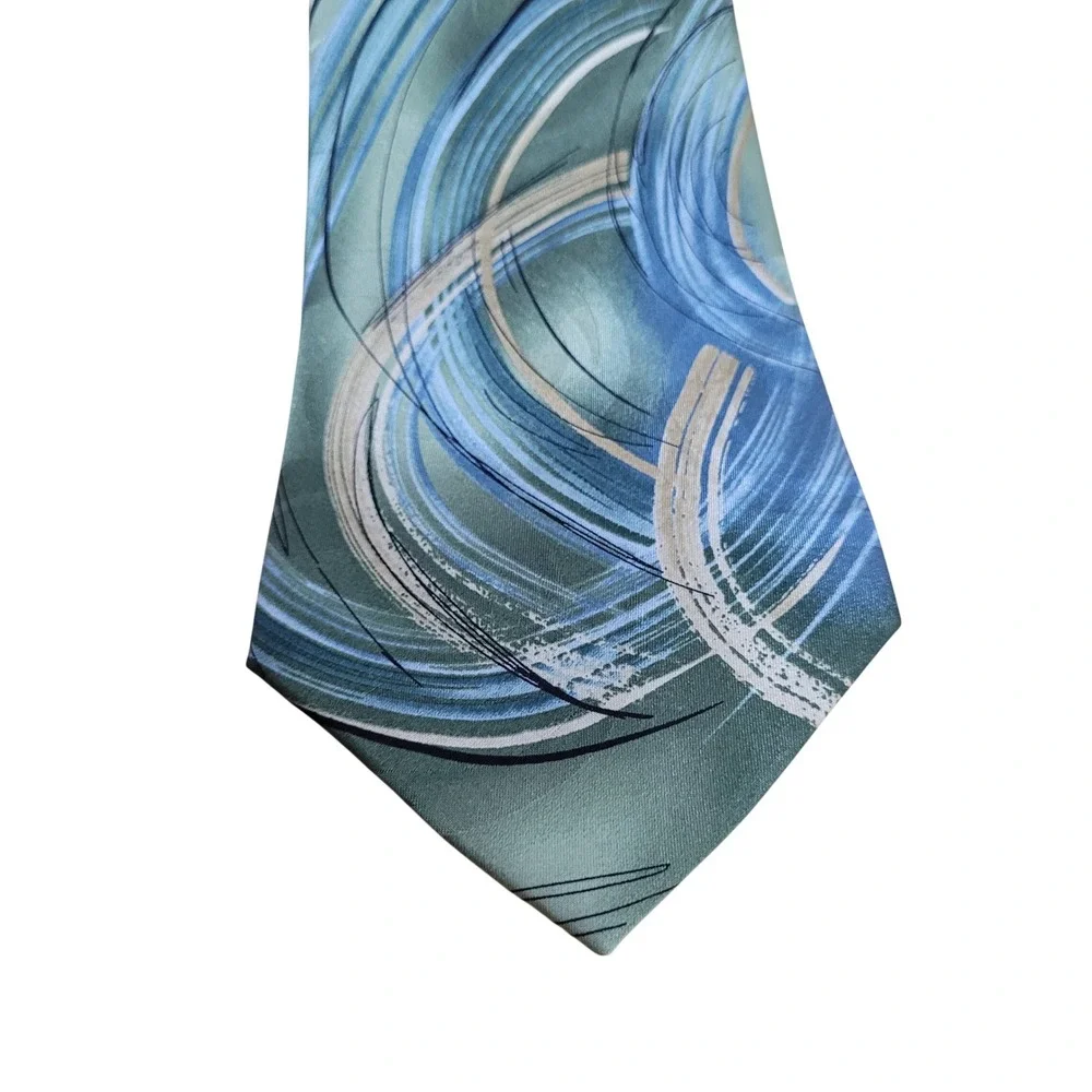 J. Garcia Mens Silk Tie Clockworks Collection Fifty-Five Green Blue Abstract
